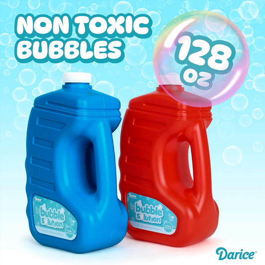 Darice 2 Pack 128oz Bubble Solution Refill for Bubble Machines & Blowers - Easter, Weddings, Birthdays, Outdoor - 4 Big Bubble Wands Included - Non-Toxic Safe for Toddlers & Kids, Colors May Vary