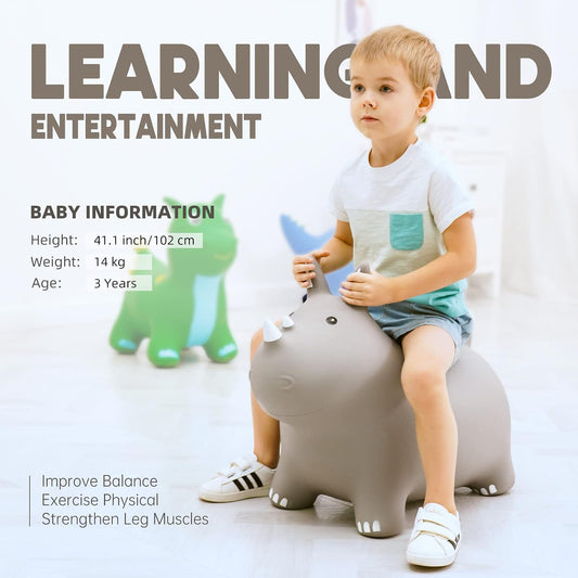 ZOOJOY Bouncy Animals Hopper,Inflatable Horse Jumping Animals for Toddlers, Indoor Outdoor Ride On Horse Hopping Toys for Girls/Boys 2 3 4 5 6 Years Old, Great Gift W/P (Grey)