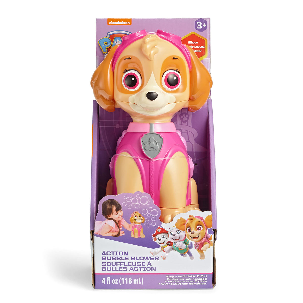Nickelodeon Little Kids Paw Patrol Skye Action Bubble Blower and Includes Bubble Solution, Brown, Pink