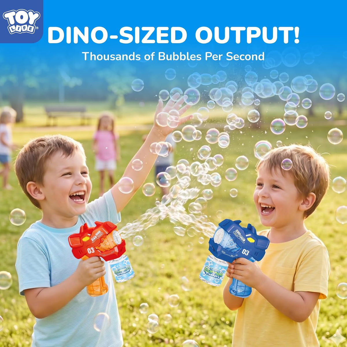 TOY Life Dinosaur Bubble Gun 2-Pack, Automatic Blaster, Ages 3-8