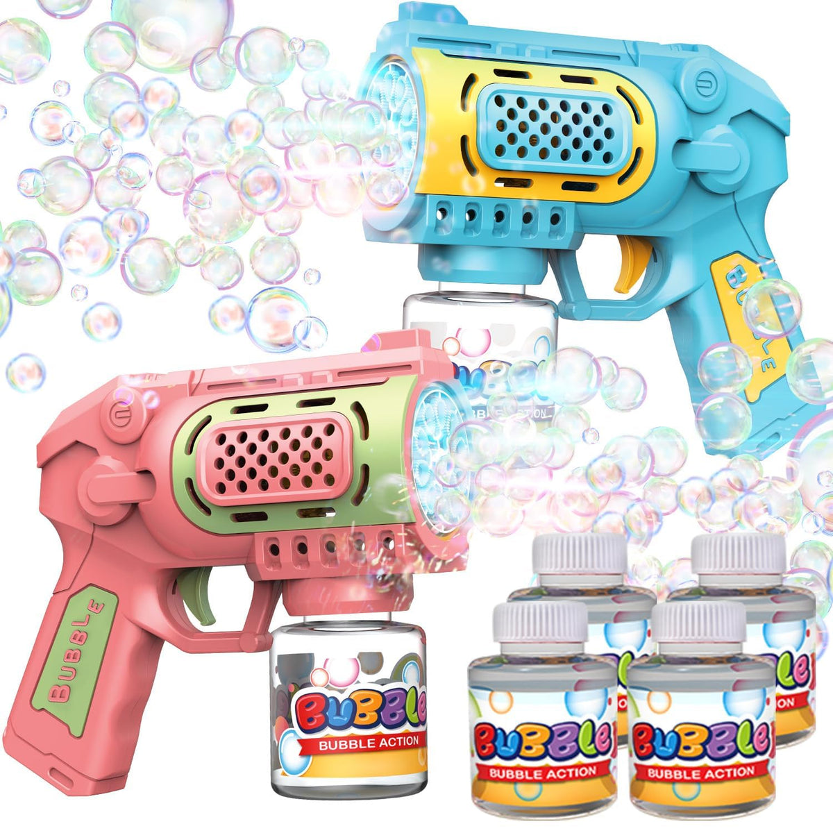 EagleStone 2 Packs Automatic Bubble Machine Guns with 4 Bottles Solution