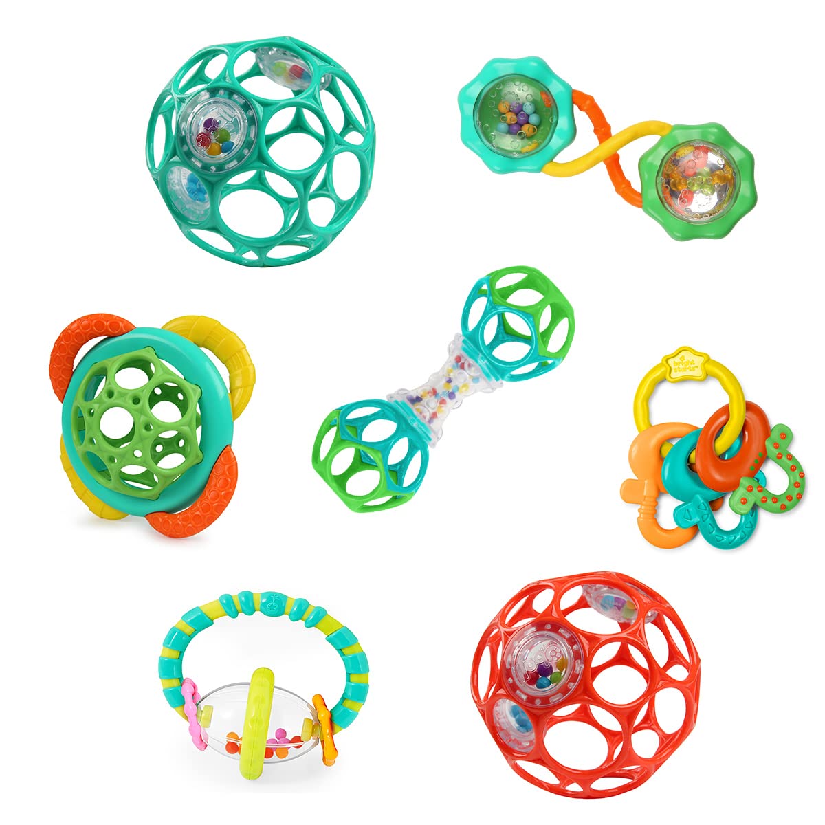 Bright Starts Easy-Grasp Oball Bundle Gift Set - Grasp The Day, Ball and Rattle Toys 2-Pack, BPA Free, Unisex, Newborn+