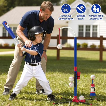 HYES 3-in-1 Baseball Set for Kids with Auto Pitching Machine