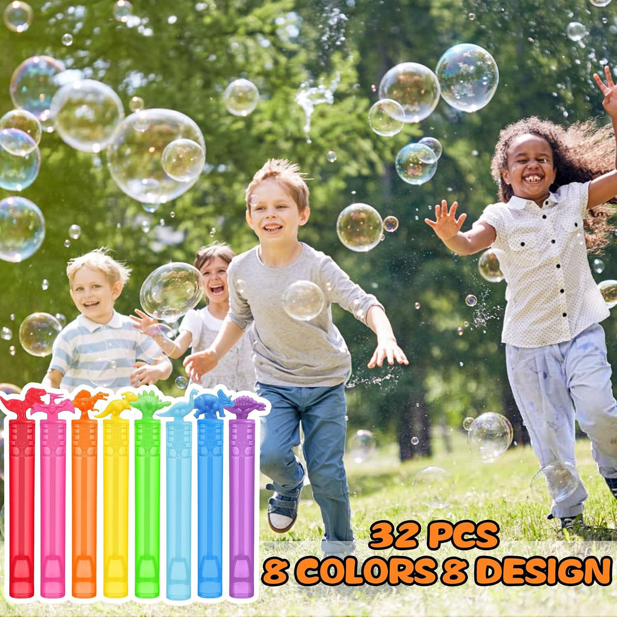 32 Pack Bubble for Kids Party Favors, 8 Style Dinosaur Mini Bubble Wands