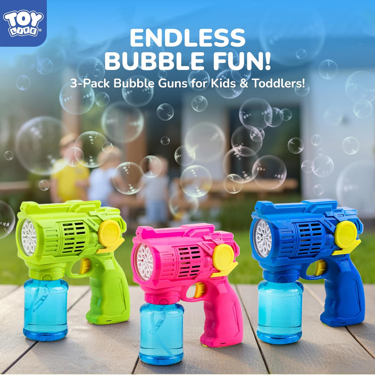 TOY Life 3-Pack Automatic Bubble Gun Blaster for Kids Outdoor Play