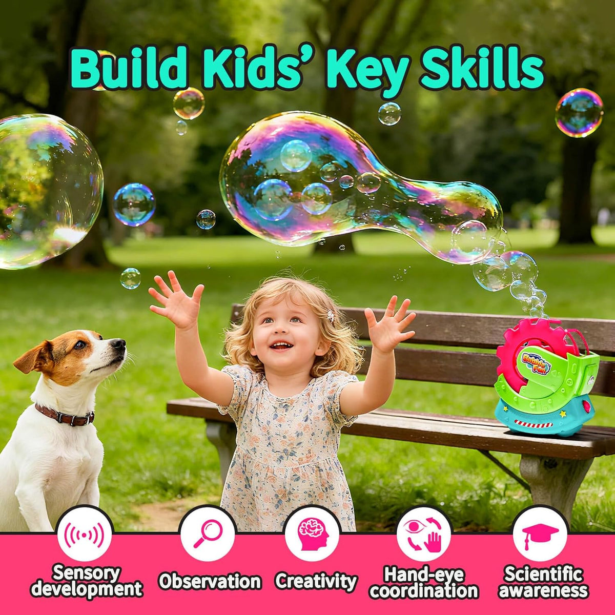 Bubble Machine for Toddlers Kids & Pets with 8oz Safe Solution