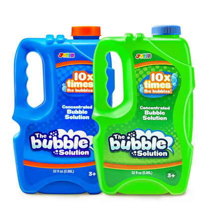 JOYIN 2 Bottles Bubbles Refill Solutions 64 oz (up to 5 Gallon), Concentrated Solution for Bubble Machine, Gun, Wand Refill Fluid Summer, Easter Toys(Orange+Blue)