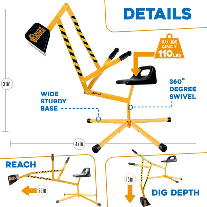 stargo - Steel Kids Excavator Ride on Toy Sand Digger for Kids rotates 360