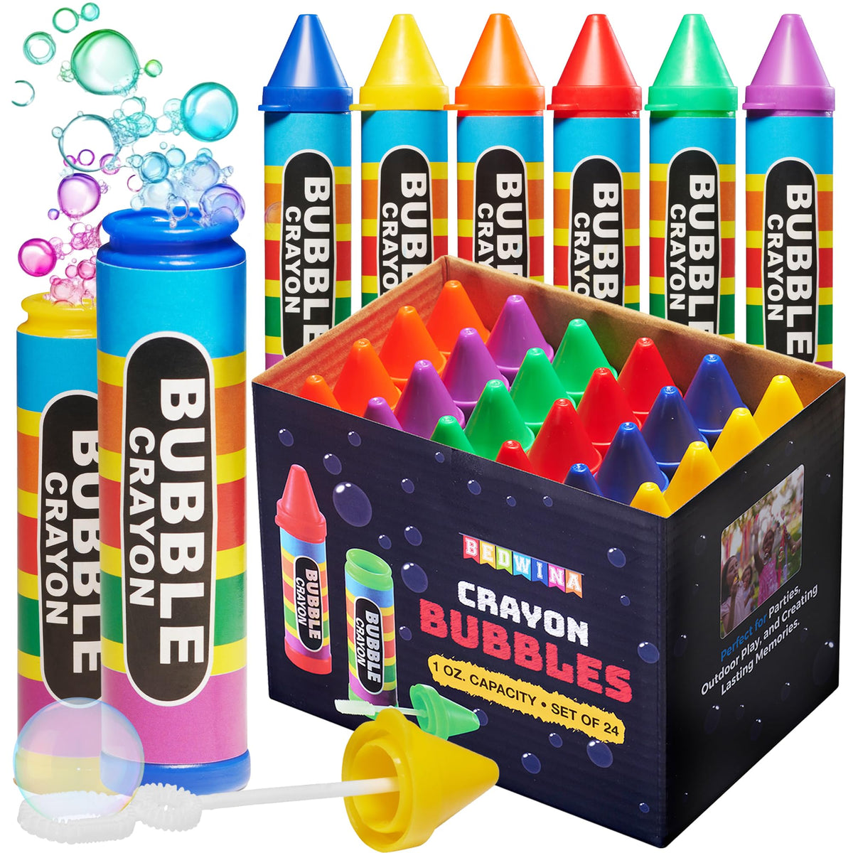 Mini Neon Party Bubbles for Kids - (Pack of 12) Bulk Wands and Bottles for Blowing Bubbles, Birthday Party Favors, Toy Gift, Outdoor Toys, Carnival Prizes, and Goody Bag Stuffers