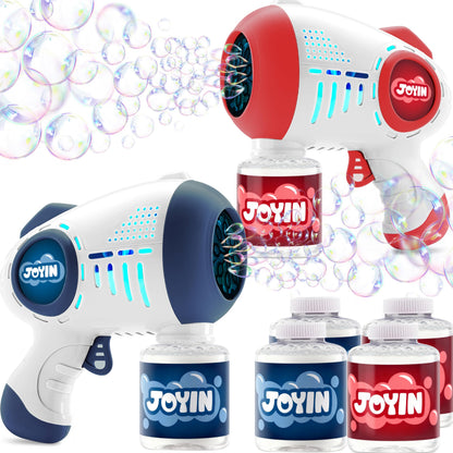 JOYIN 2 Kids Bubble Guns with 4 Bottles Solution, Automatic Bubble Machine Gun with 8 Holes for Kids, Adults, Summer Toys, Easter Basket Stuffers, Birthday Gift, Party Favors