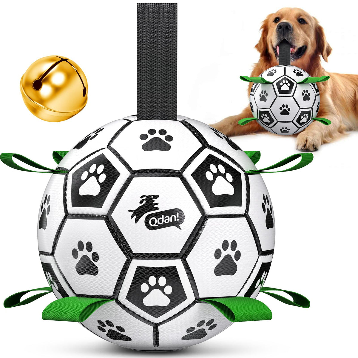 QDAN Dog Balls, 6 Inch Dog Soccer Ball with Straps, Herding Balls for Dogs