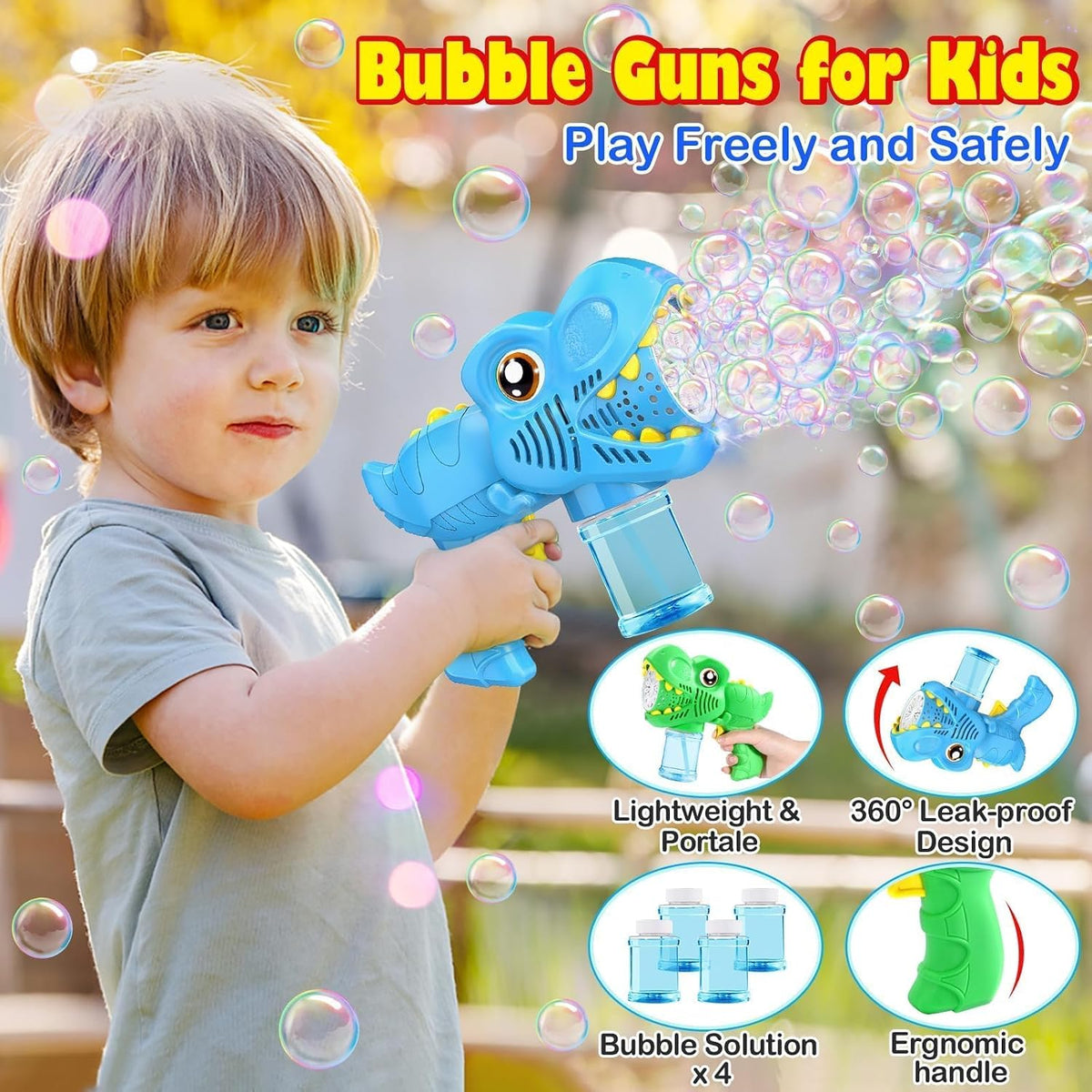 Yunaking Kids Bubble Gun 2 Pack, Dino Bubble Machine for Boy Girl Toys Gift