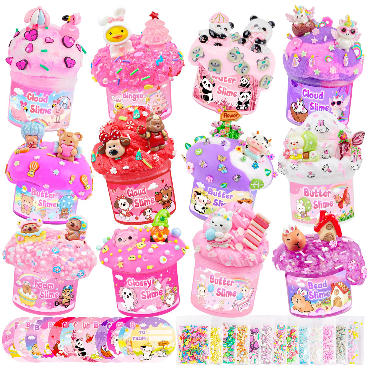 6-Pack Pink Slime Kit for Girls, Cloud Butter Squishy Birthday Gift Set