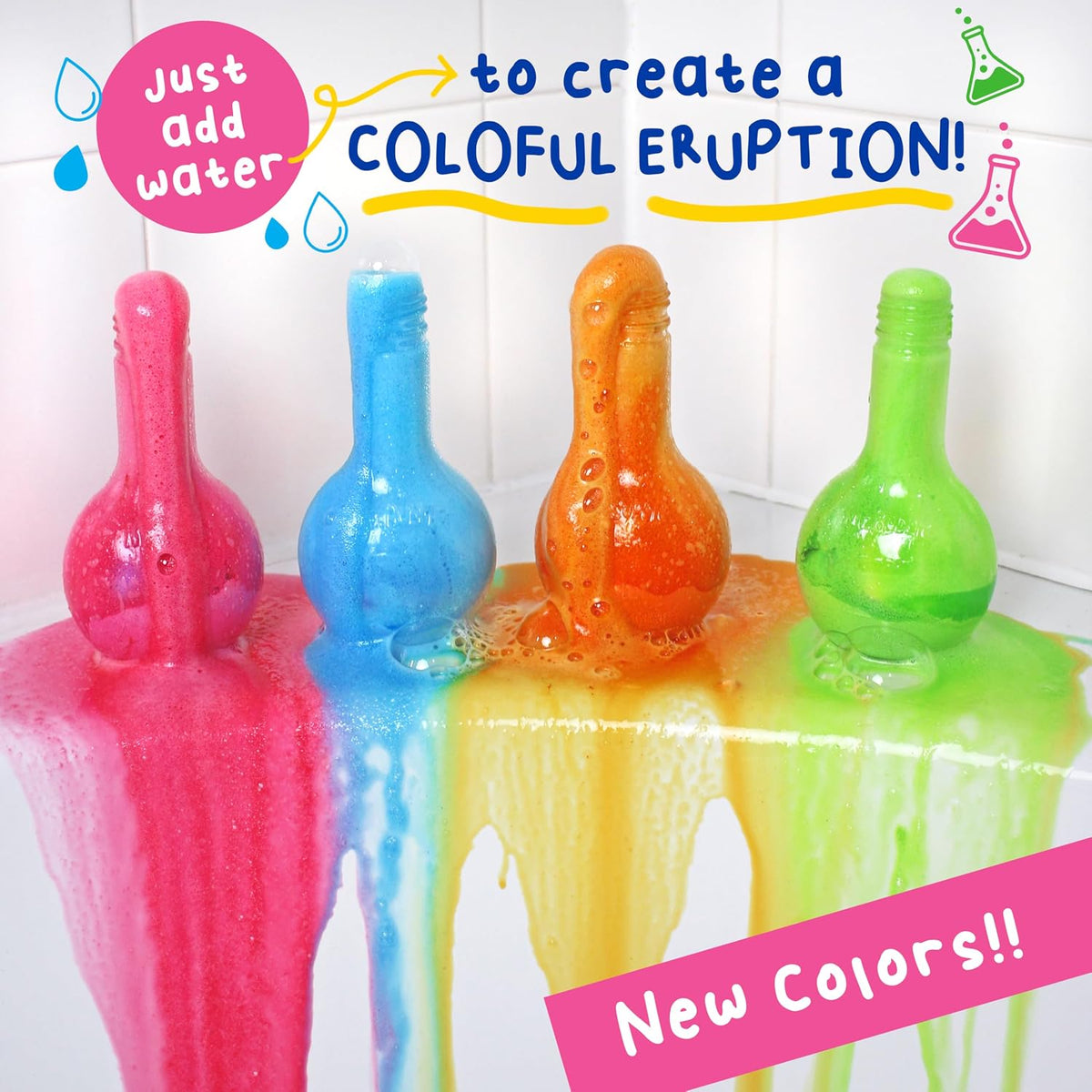 Mr. Bubble Kids Original Bath Bomb Potions - Colorful Fizzy Fun - Cool Foam and Bubble Science Beaker Bath Toys (Pack of 4)