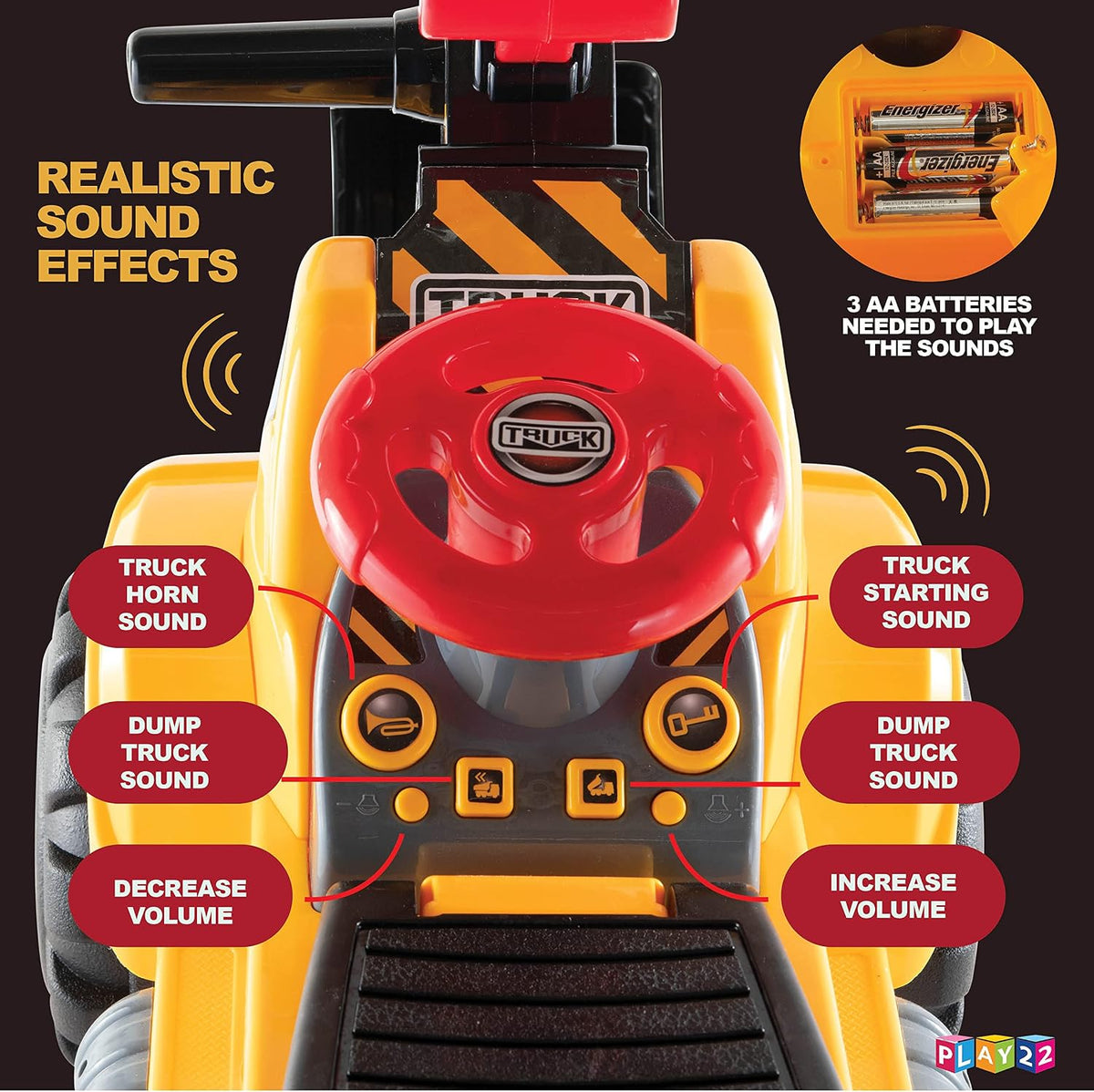 Play22 Toy Tractors for Kids Ride On Excavator - Sounds, Helmet & Rocks