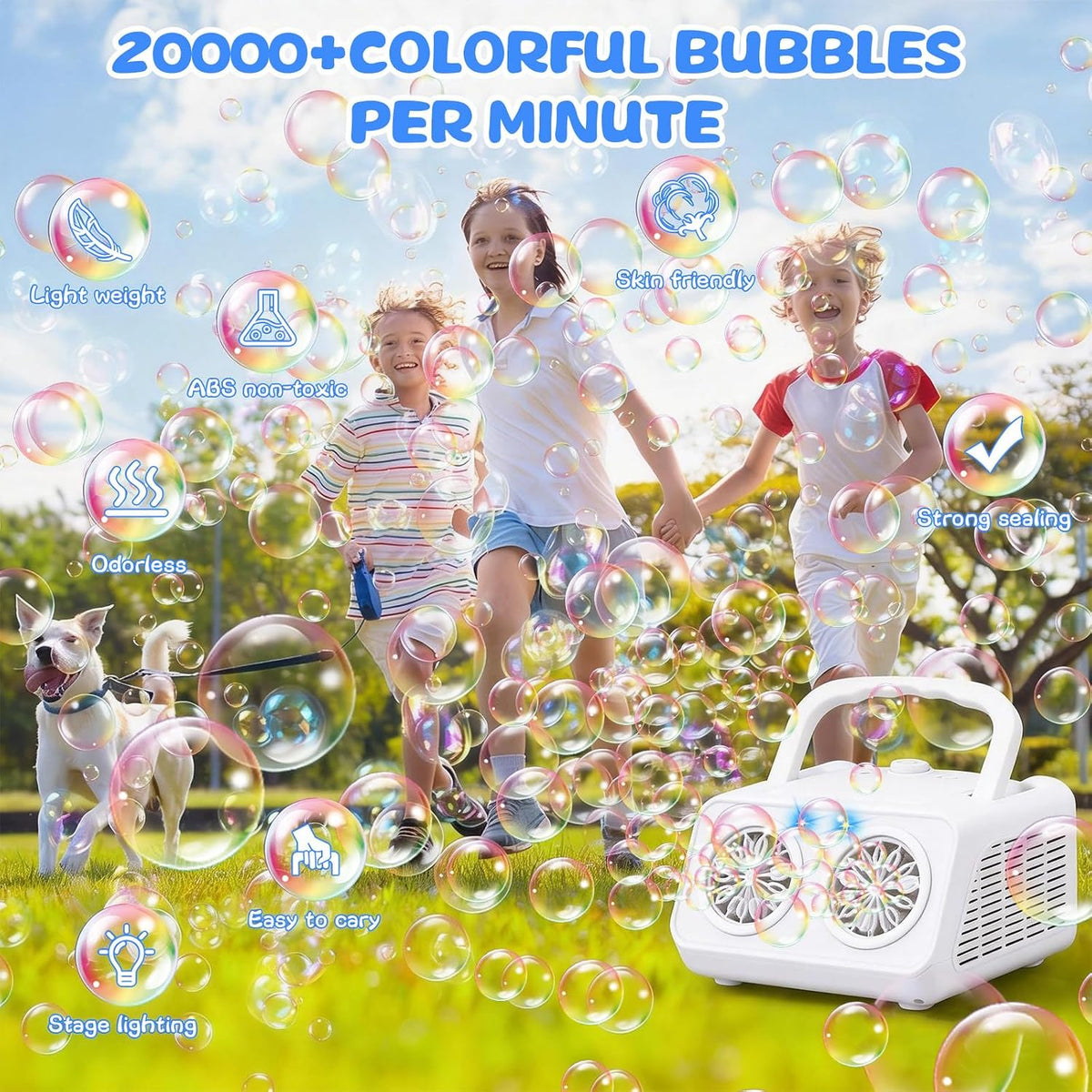 SHCKE Automatic Bubble Machine with 2 Fans,20000+ Bubbles/Min