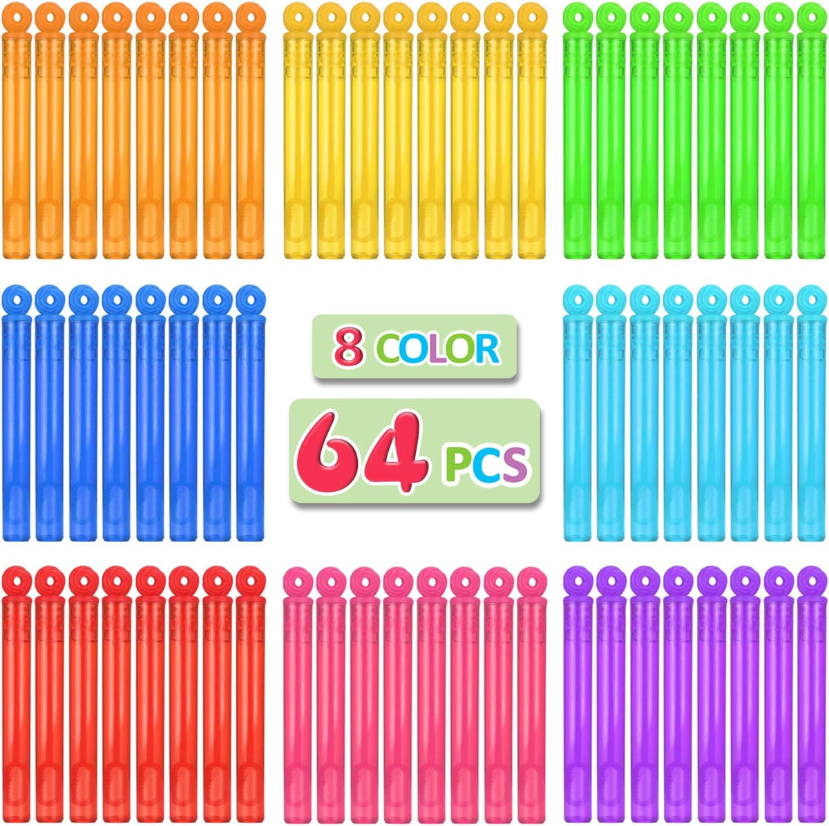 64 Pack Mini Bubble Wands Party Favors, Neon Bulk Birthday Treats for Kids