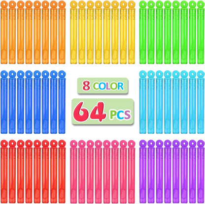 64 Pack Mini Bubble Wands Party Favors, Neon Bulk Birthday Treats for Kids