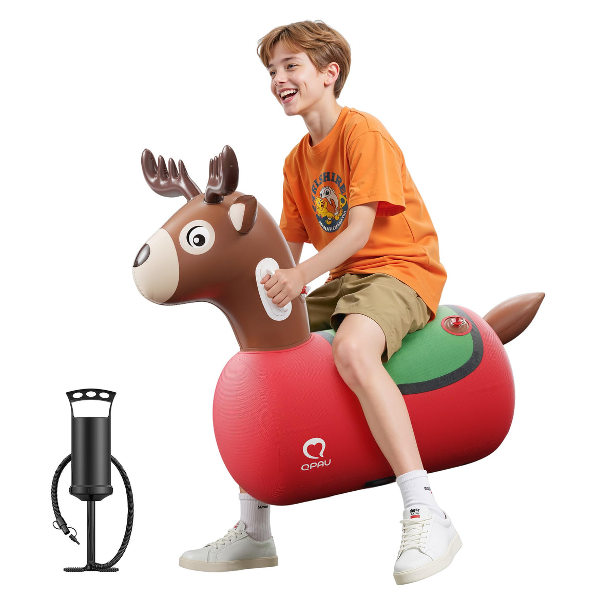 QPAU Inflatable Dinosaur Bouncy Hopper Toy, 2 Pack with Hand Pump