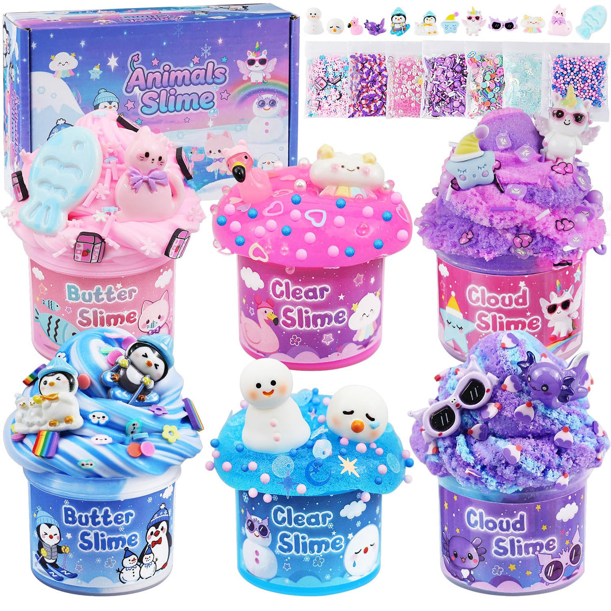 6-Pack Pink Slime Kit for Girls, Cloud Butter Squishy Birthday Gift Set