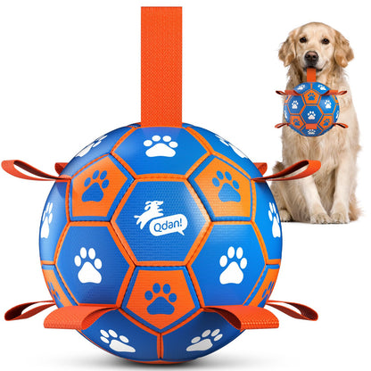 QDAN Dog Balls, 6 Inch Dog Soccer Ball with Straps, Herding Balls for Dogs
