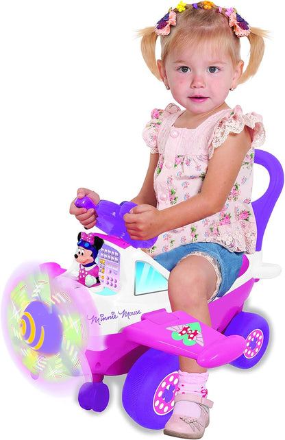 Kiddieland Disney My First Minnie Ride-On Plane Toy with Music, Lights & Sounds, Steering Wheel, 360° Turning, Horn, Foot-to-Floor Toddler Vehicle