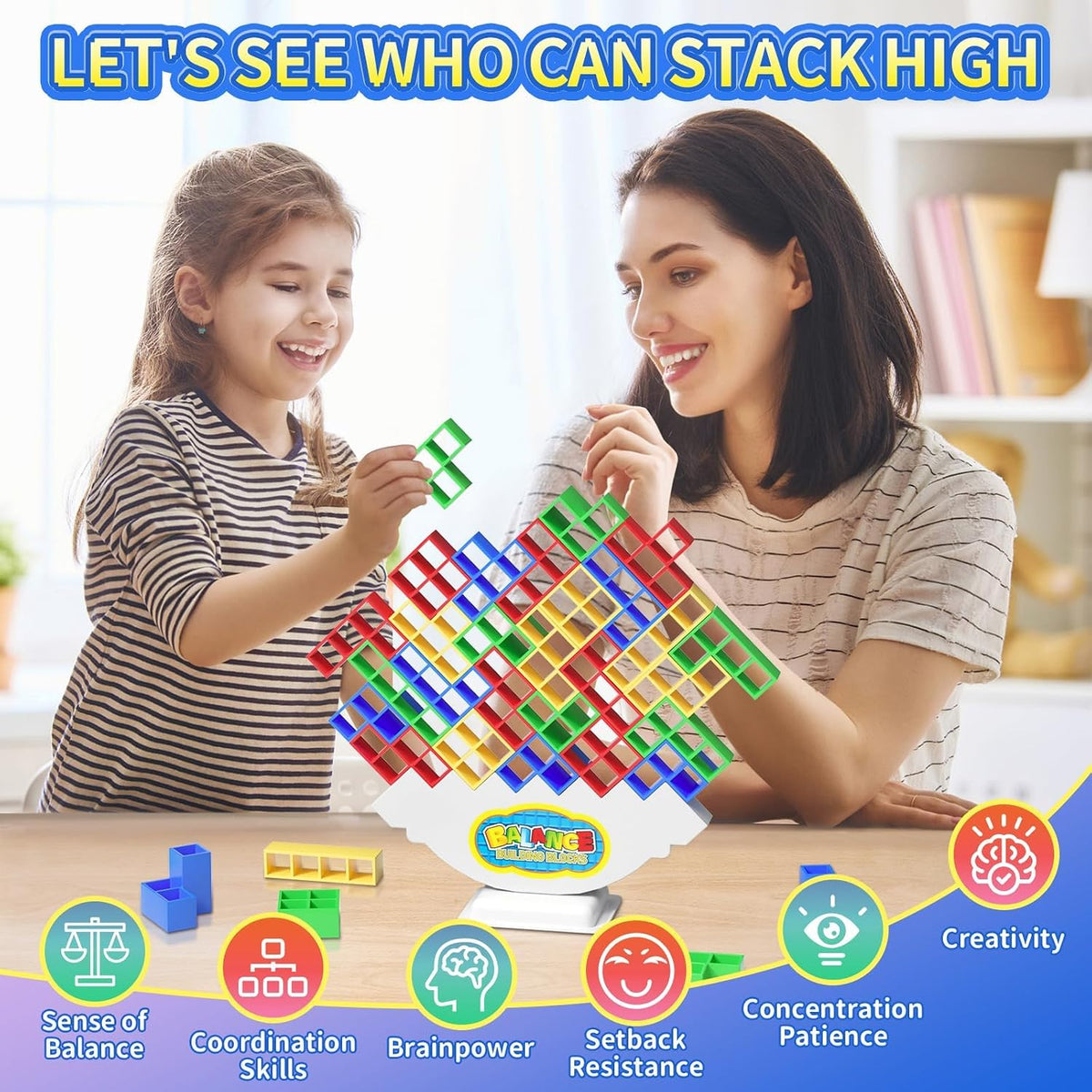 Ziogogco 48Pcs Balance Stacking Blocks Game, Gift for Kids Ages 3-14