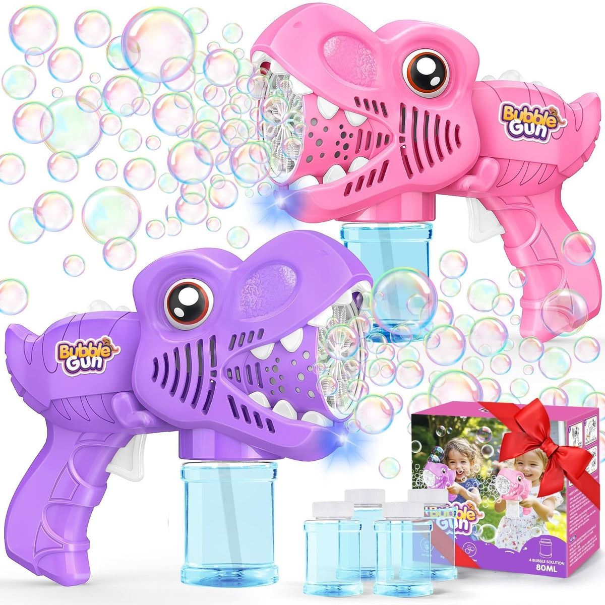 Yunaking Kids Bubble Gun 2 Pack, Dino Bubble Machine for Boy Girl Toys Gift