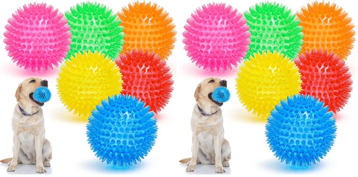 VITEVER 3.5” Squeaky Dog Toy Balls (6 Colors) Puppy Chew Toys for Teething, BPA Free Non-Toxic, Spikey Dog Balls for Medium, Large & Small Dogs, Durable Toys for Aggressive Chewers