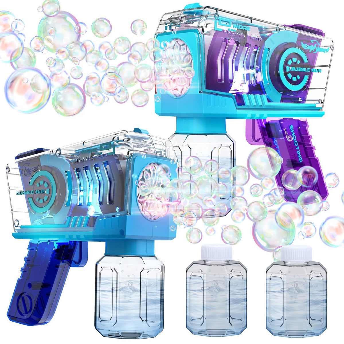 EagleStone 2 Packs Automatic Bubble Machine Guns with 4 Bottles Solution