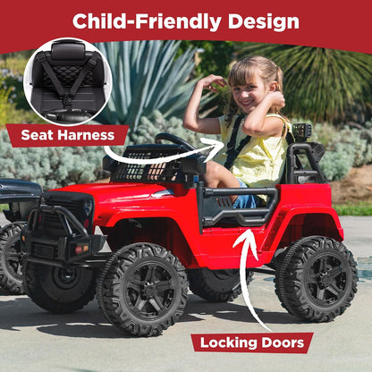 Best Choice Products 12V Kids Electric Vehicle Toy Ride On Car with Parent Remote Control for Toddlers, Seat Harness, 61 lbs Weight Capacity, Locking Doors, Spring Suspension, Bluetooth - Red