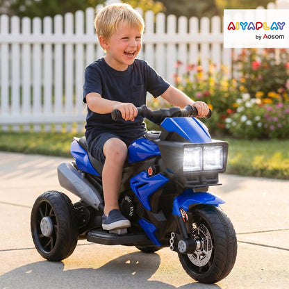 Aosom 6V Kids Motorcycle Toddler Ride-on Toy 3-Wheel Music Horn Blue