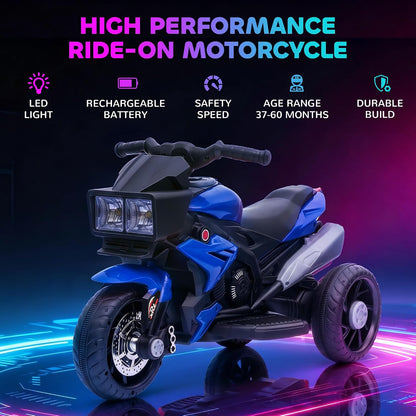 Aosom 6V Kids Motorcycle Toddler Ride-on Toy 3-Wheel Music Horn Blue