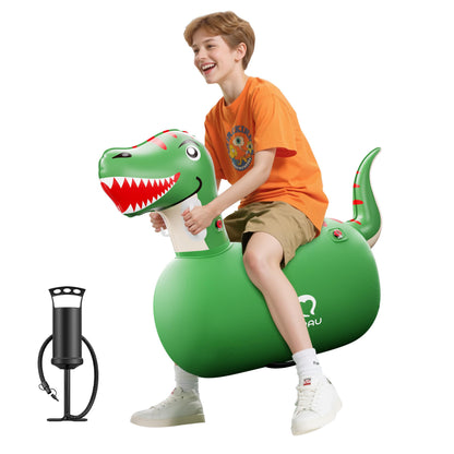 QPAU Inflatable Dinosaur Bouncy Hopper Toy, 2 Pack with Hand Pump
