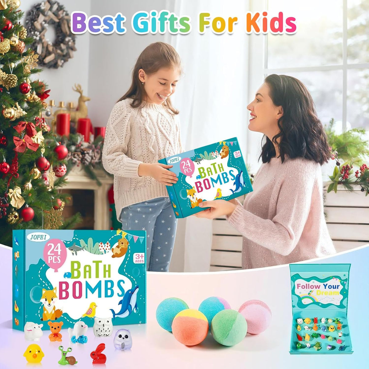 Bath Bombs for Kids with Surprise Inside, 24 Pack Kids Bath Bombs with Toys Inside Gift Set, Kid Bubble Bath Fizzy for Girls Boys with Bath Toys