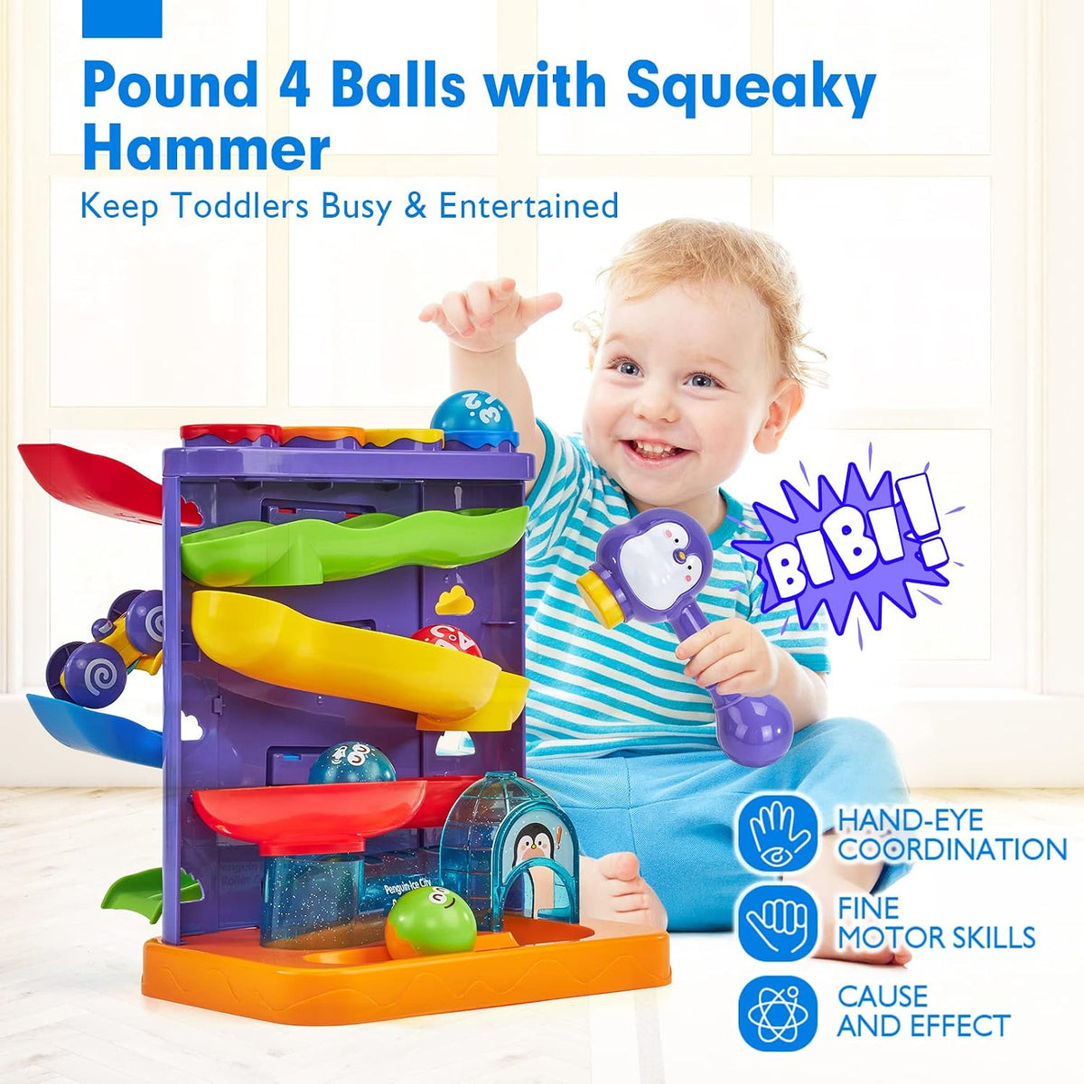 hahaland Ball Drop Toys for 1 Year Old, 2 in 1 Pound a Ball & Car Ramp