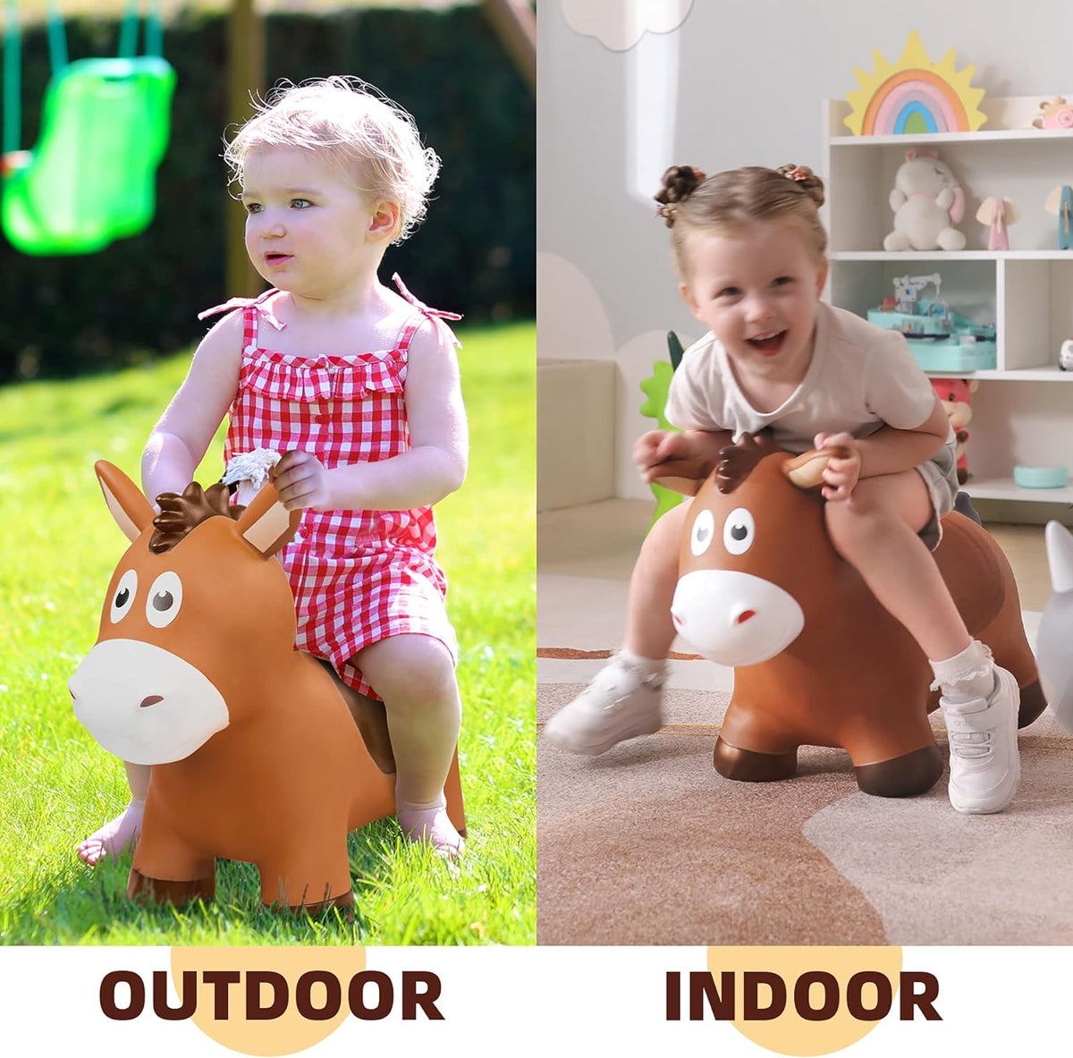 ZOOJOY Inflatable Horse Hopping Toy, Ride-on Bouncy Animal for Toddler 18M+
