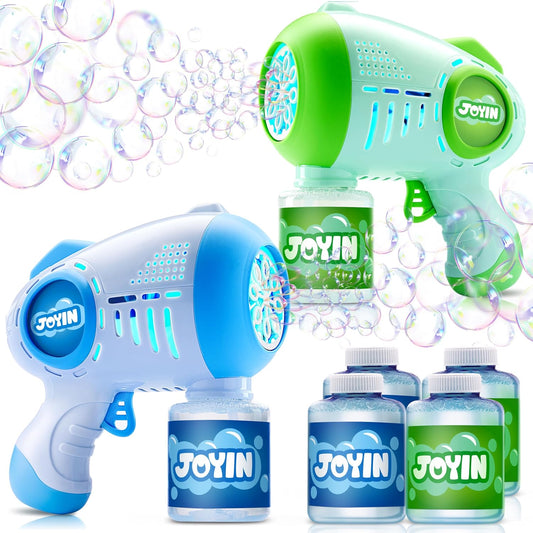 JOYIN 2 Kids Bubble Guns with 4 Bottles Solution, Automatic Bubble Machine Gun with 8 Holes for Kids, Adults, Summer Toys, Easter Basket Stuffers, Birthday Gift, Party Favors