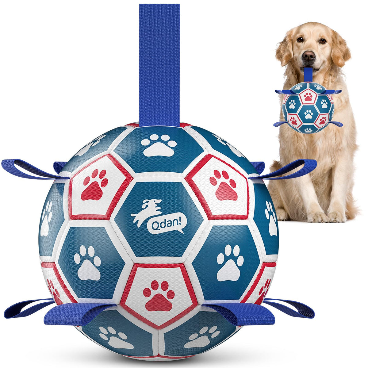 QDAN Dog Balls, 6 Inch Dog Soccer Ball with Straps, Herding Balls for Dogs