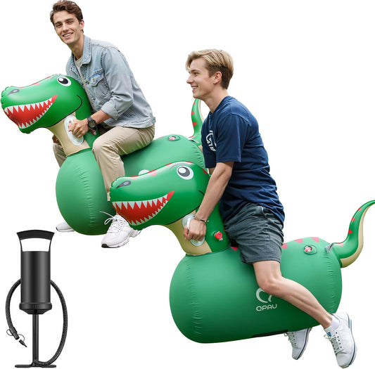 QPAU Inflatable Dinosaur Bouncy Hopper Toy, 2 Pack with Hand Pump