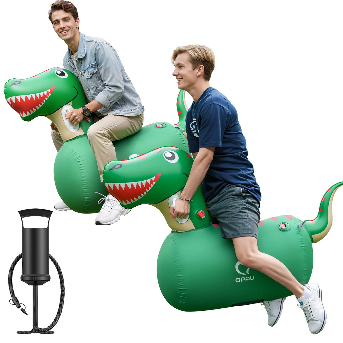 QPAU Inflatable Dinosaur Bouncy Hopper Toy, 2 Pack with Hand Pump