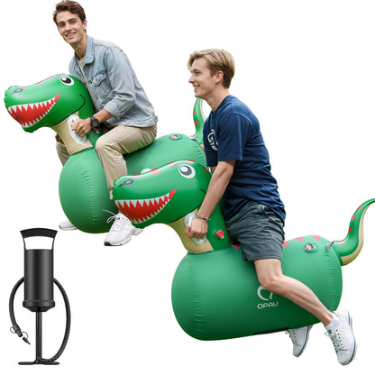 QPAU Inflatable Dinosaur Bouncy Hopper Toy, 2 Pack with Hand Pump