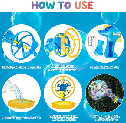 IFLOVE Dinosaur Bubble Gun for Kids 3-8, Bubble Machine Blower Toy (Blue)