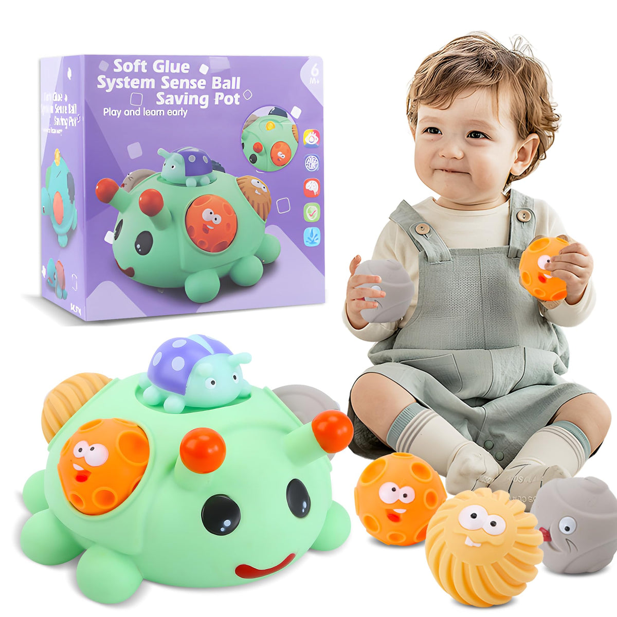 Baby Textured Multi Sensory Toys Massage Ball Gift Set BPA Free for Toddlers 1-3 Soft Balls Montessori Infant Baby Toys 6 to 12 Months 6 Pack