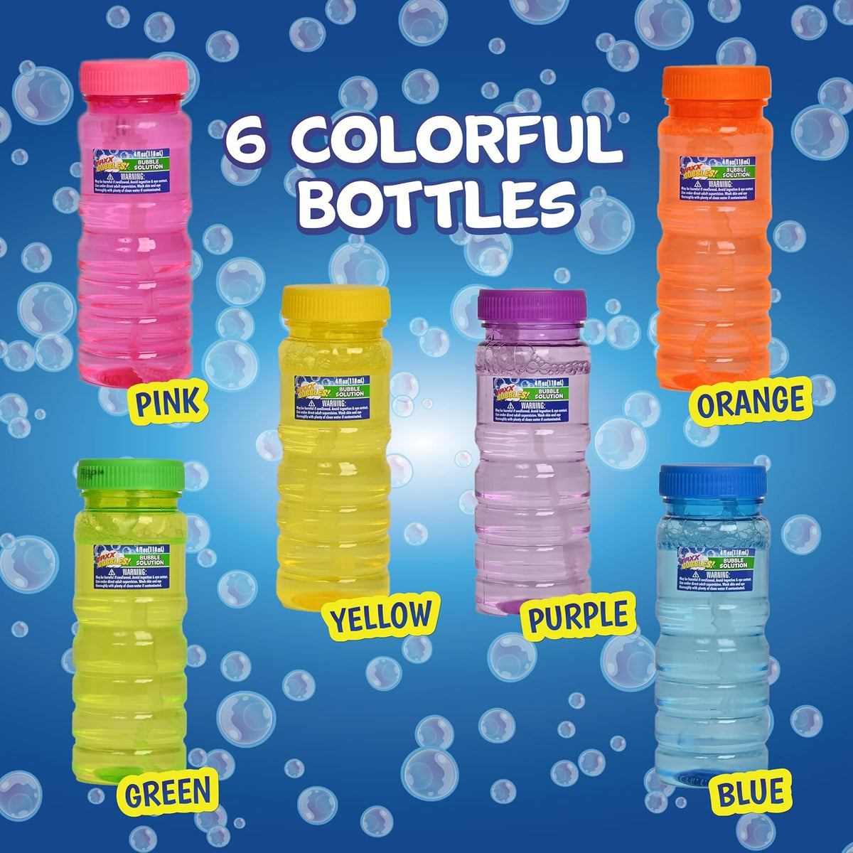 Sunny Days Maxx Bubbles 6 Pack - 4 oz Bottles, 6-Hole Wands - Ages 3+