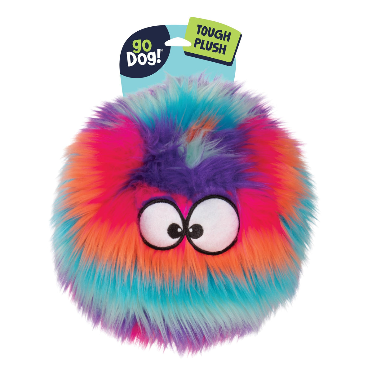 goDog Furballz Squeaky Plush Ball Dog Toy, Chew Guard Technology - Rainbow, Large