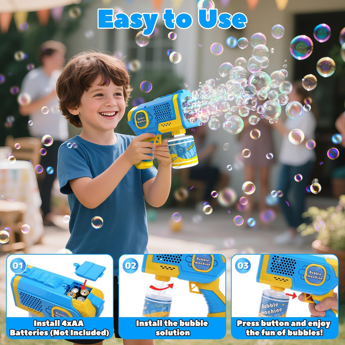 EagleStone 2 Packs Automatic Bubble Machine Guns with 4 Bottles Solution