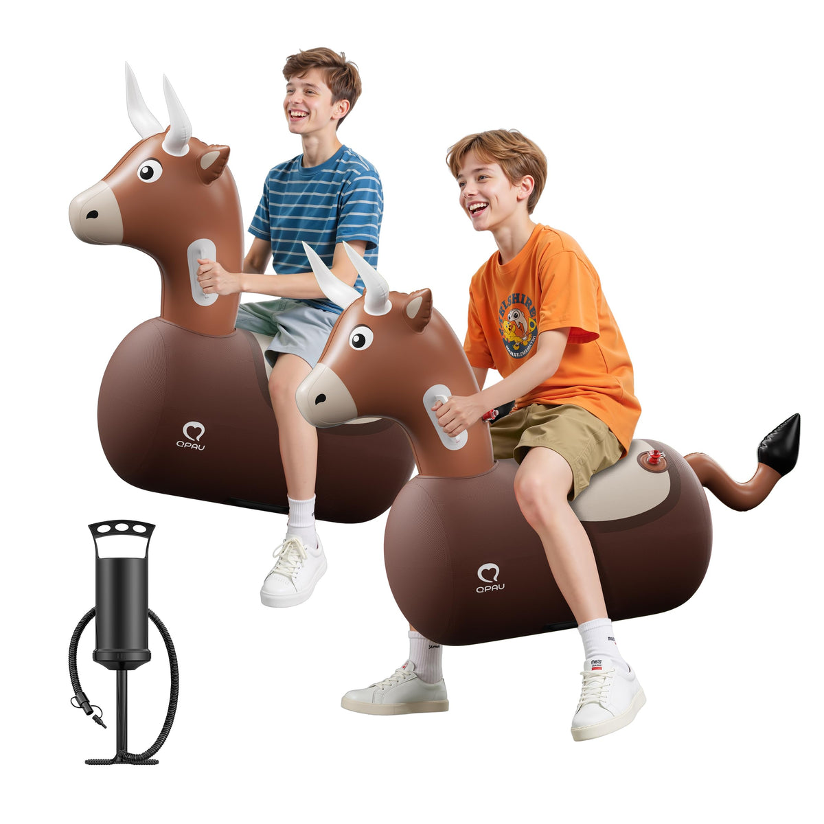 QPAU Inflatable Dinosaur Bouncy Hopper Toy, 2 Pack with Hand Pump