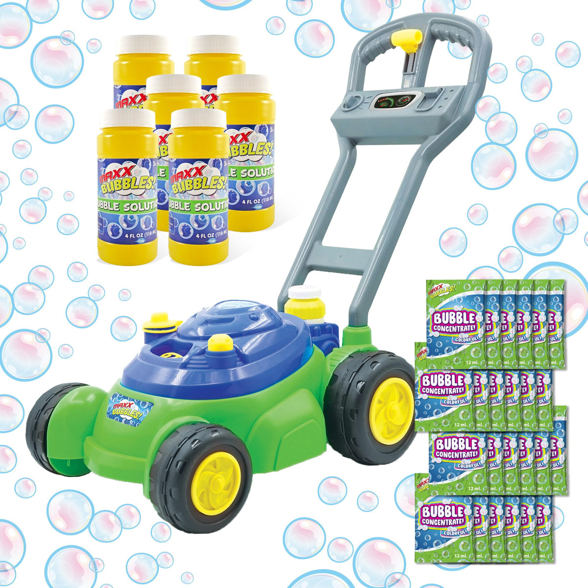 Maxx Bubbles Bubble-N-Go Mower - Bubble Lawn Mower, 4oz Solution - Ages 2-4