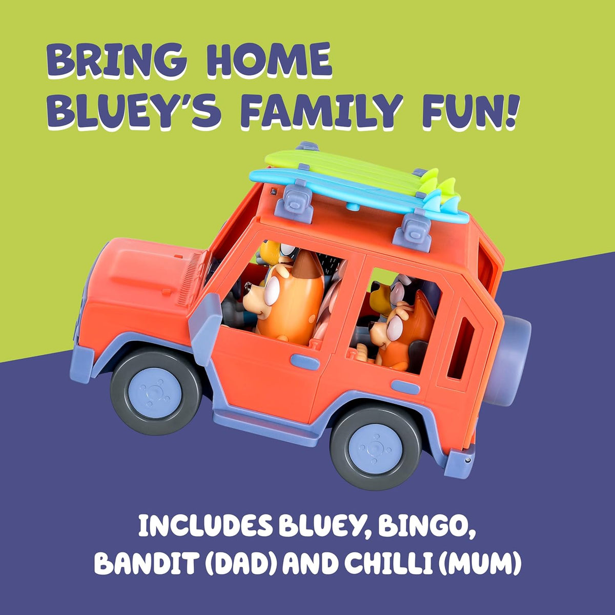 Bluey Heeler 4WD Family Toddler Toy Car, Pretend Play Toys, 4 Figures